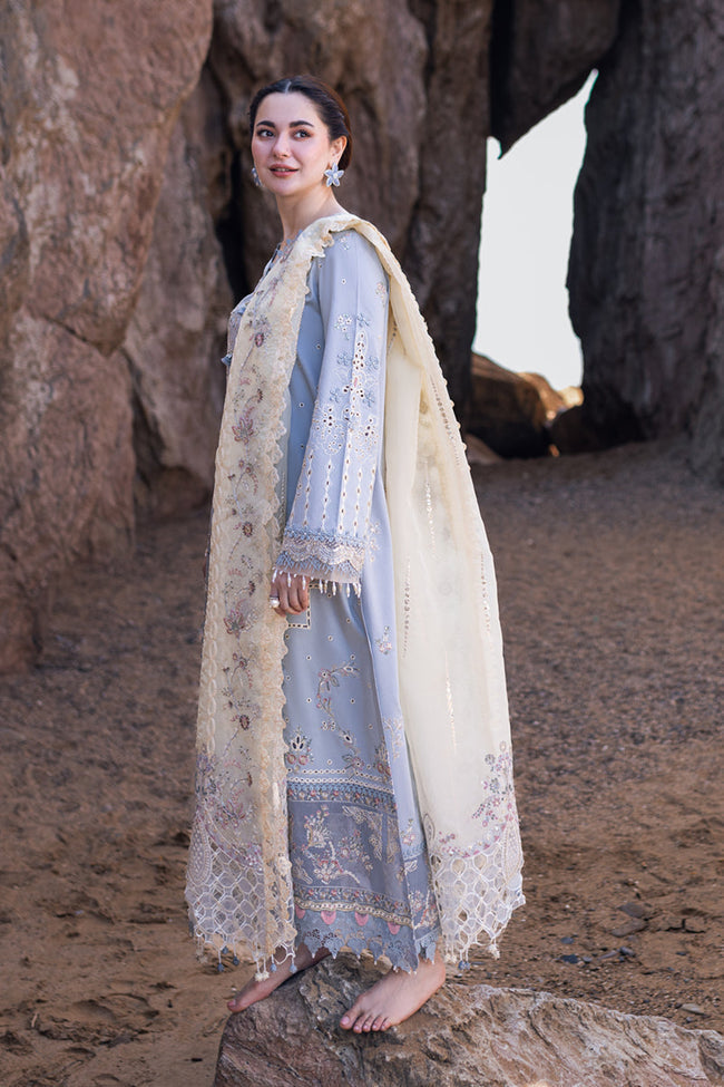 Dhanak-3PC Embroidered Shirt with Organza Embroidered Dupatta-3255