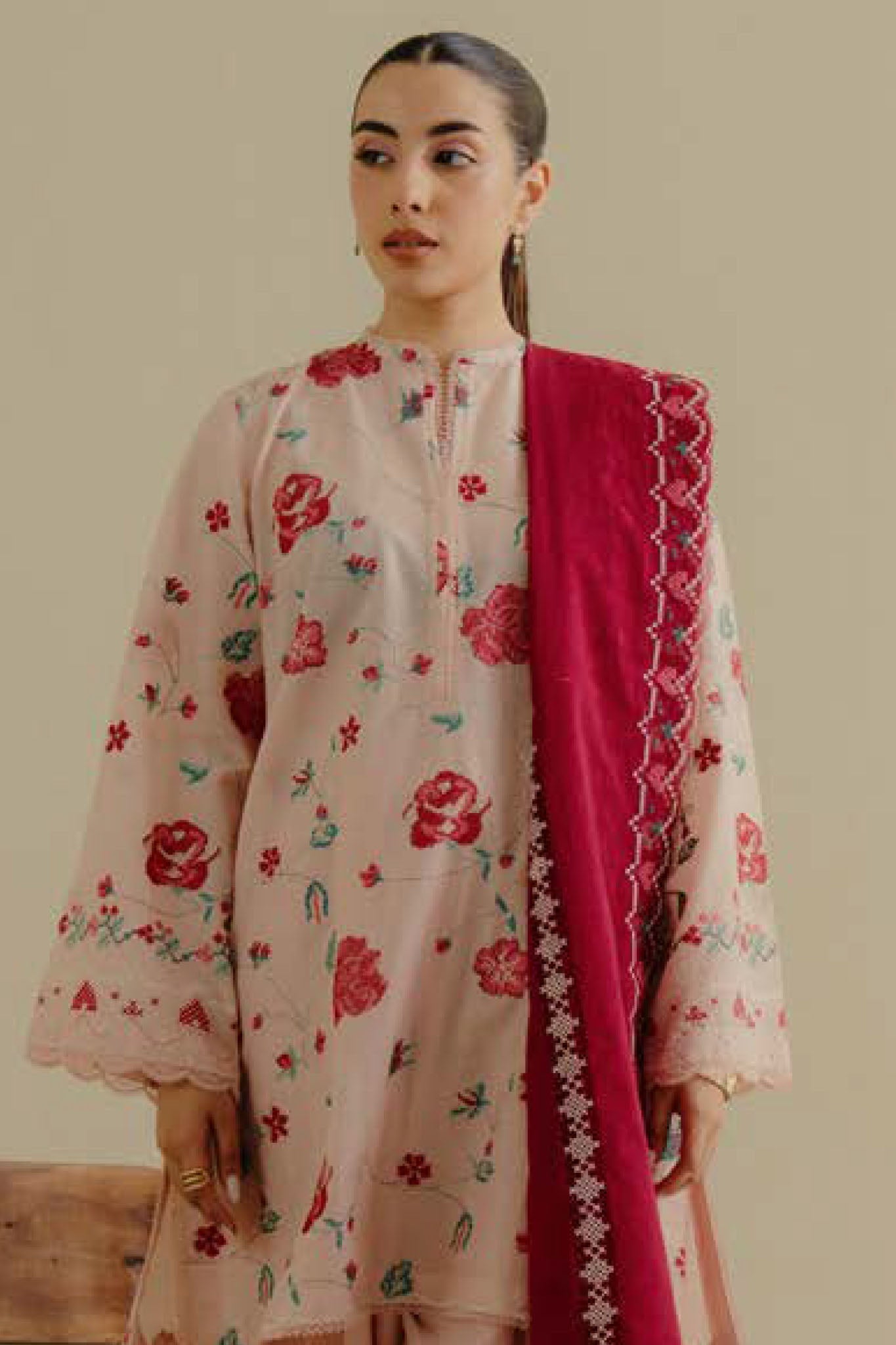 Lawn 3PC Embroidered Shirt with Lawn Embroidered Dupatta – ZC1393