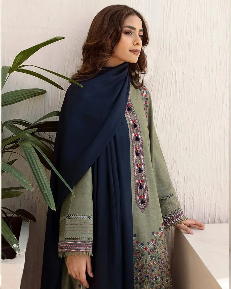 Dhanak Luxe 3PC Embroidered Shirt with Plain Dupatta – ZC1290