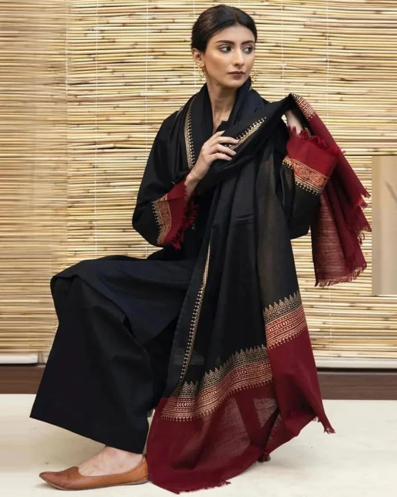 Dhanak Luxe 3PC Embroidered Suit with Woolen Shawl – ZC555
