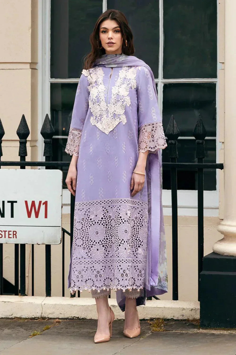 MUSHQ Dhanak 3PC Chikankari Embroidered Suit with Pashmina Wool Shawl – ZC117