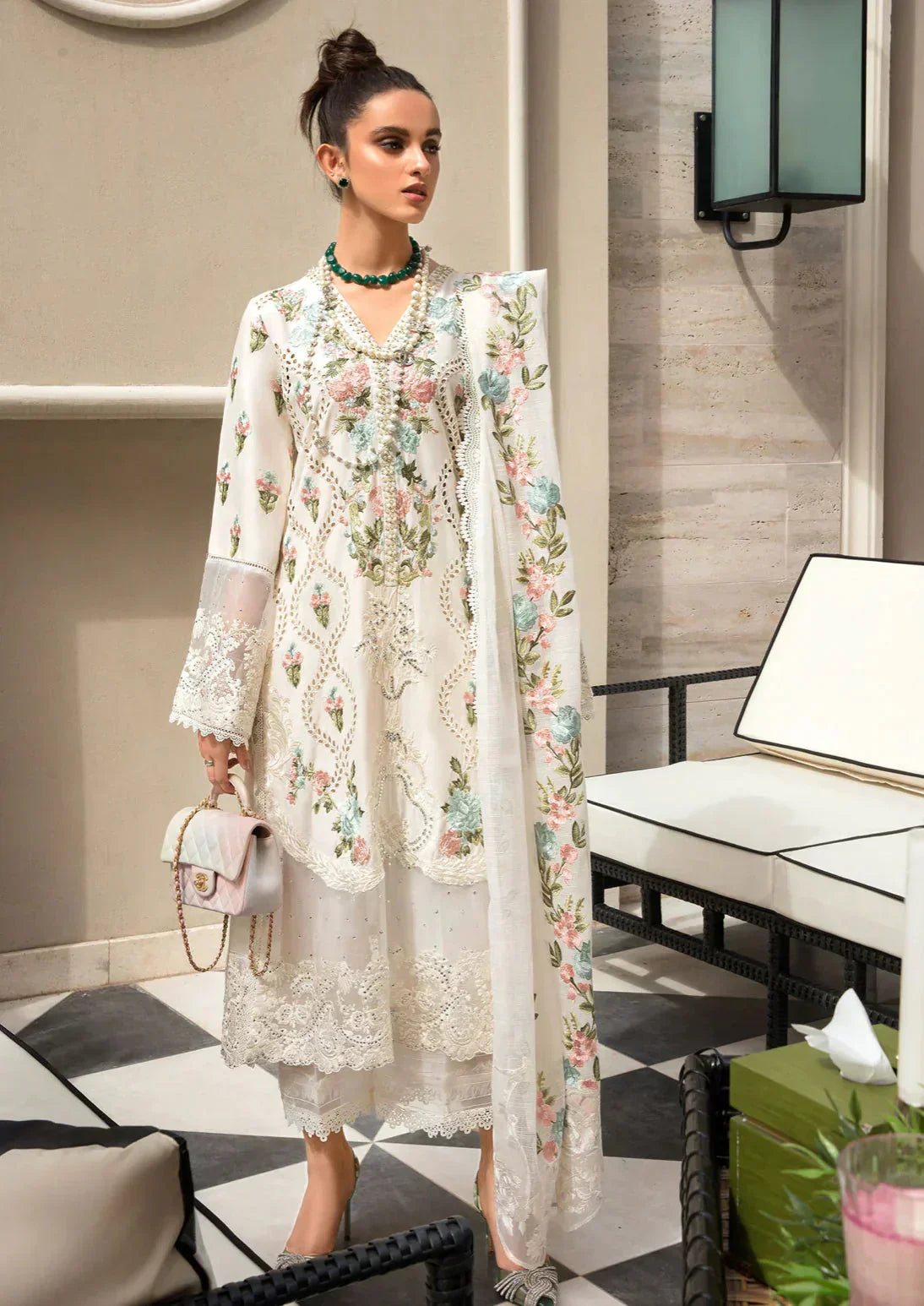 Lawn 3PC Embroidered Shirt with Organza Embroidered Dupatta – ZC1168