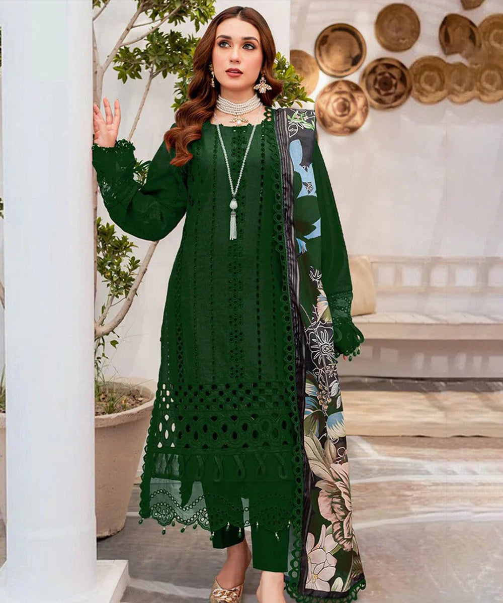 Dhanak 3PC Embroidered Shirt with Digital Printed Wool Shawl – ZC3159