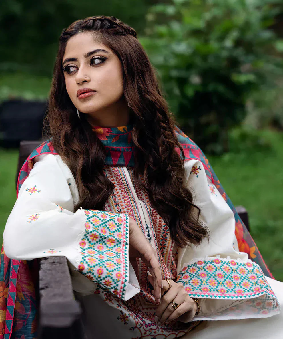 Sapphire Dhanak 3PC Embroidered Shirt with Printed Wool Shawl – ZC255