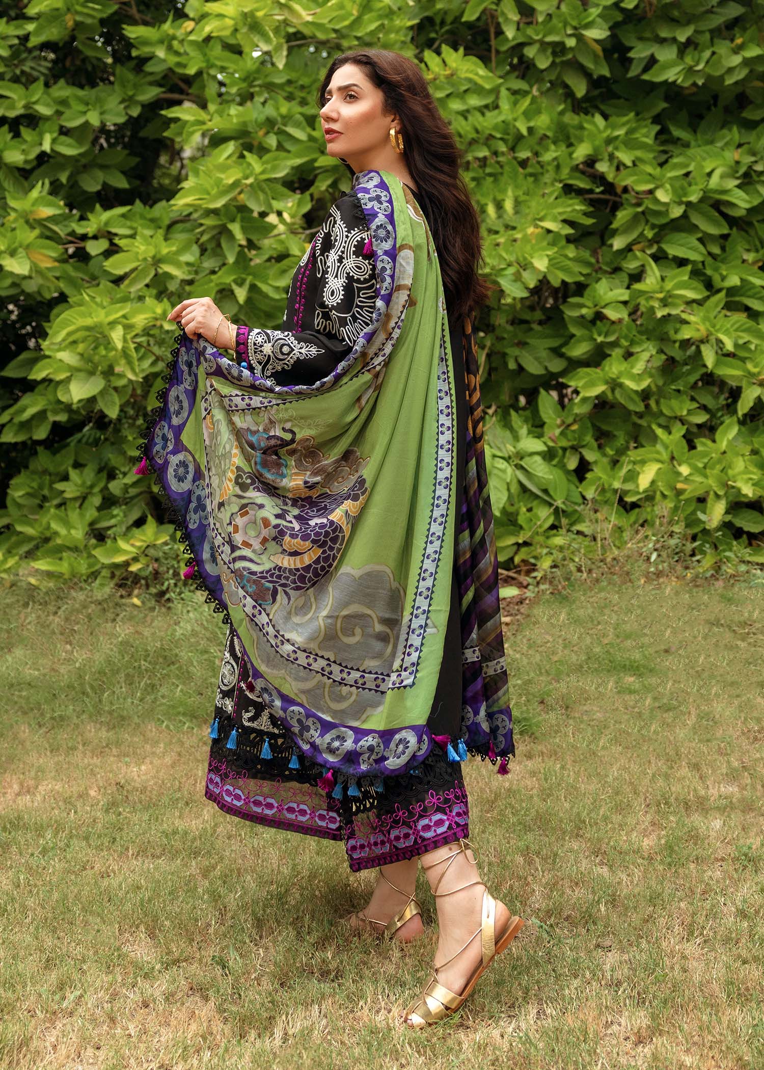 Dhanak 3PC Embroidered Shirt with Digital Printed Wool Shawl – ZC3253