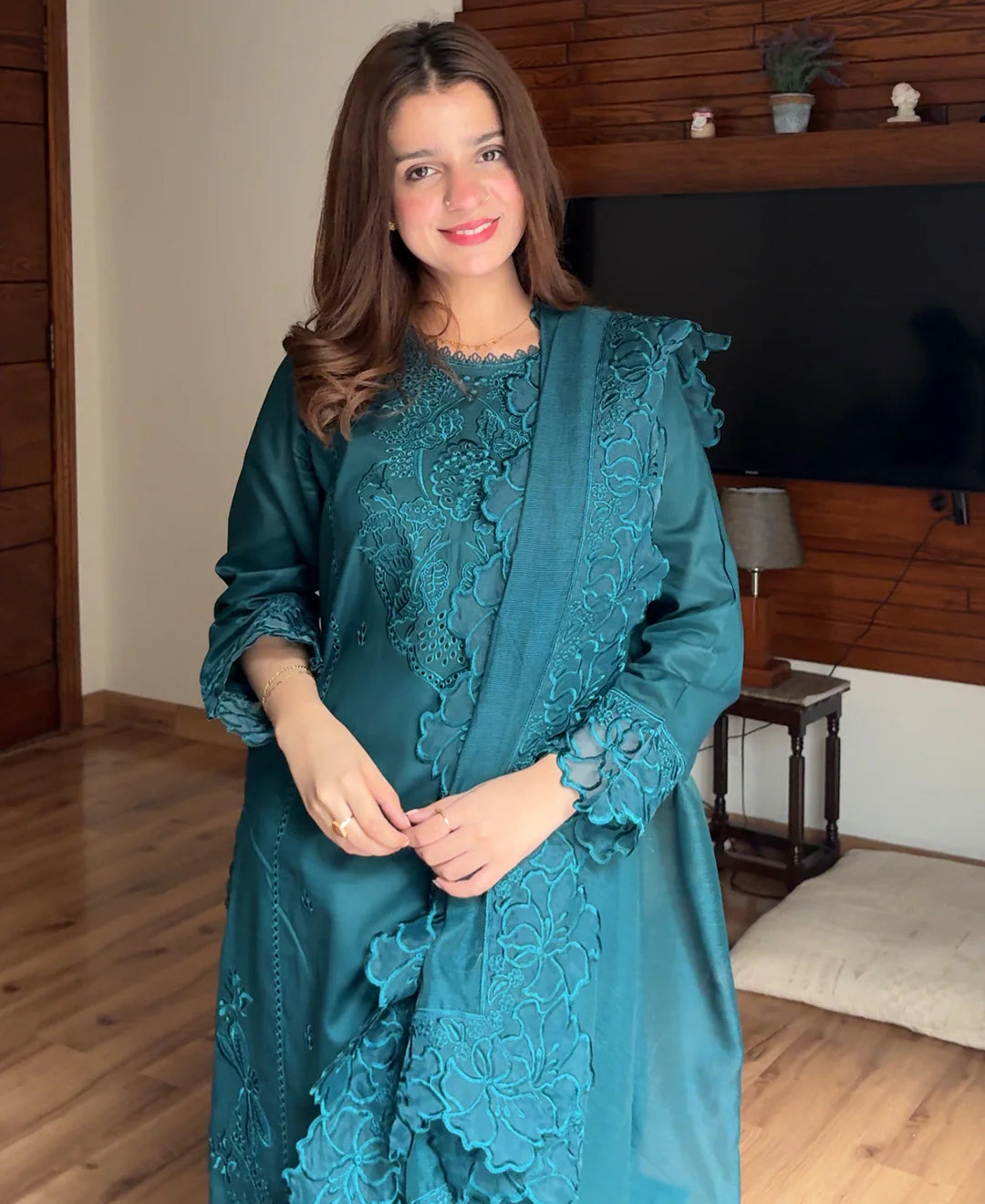 Unstitched 3PC Embroidered Lawn Suit - NF - 1102