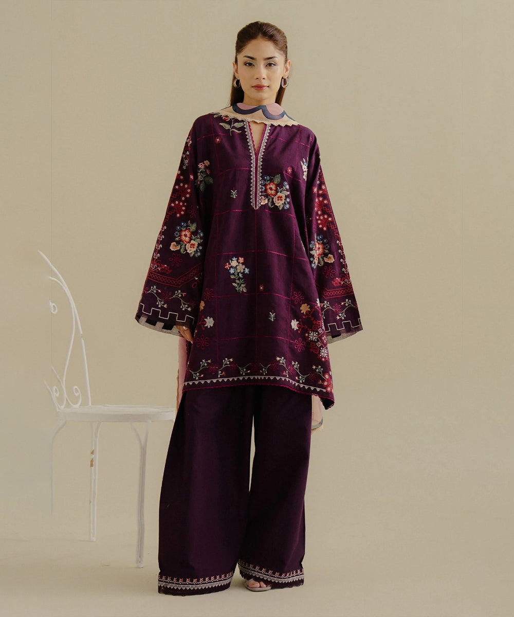 Lawn 3PC Embroidered Shirt with Digital Printed Jacquard Dupatta – ZC1406