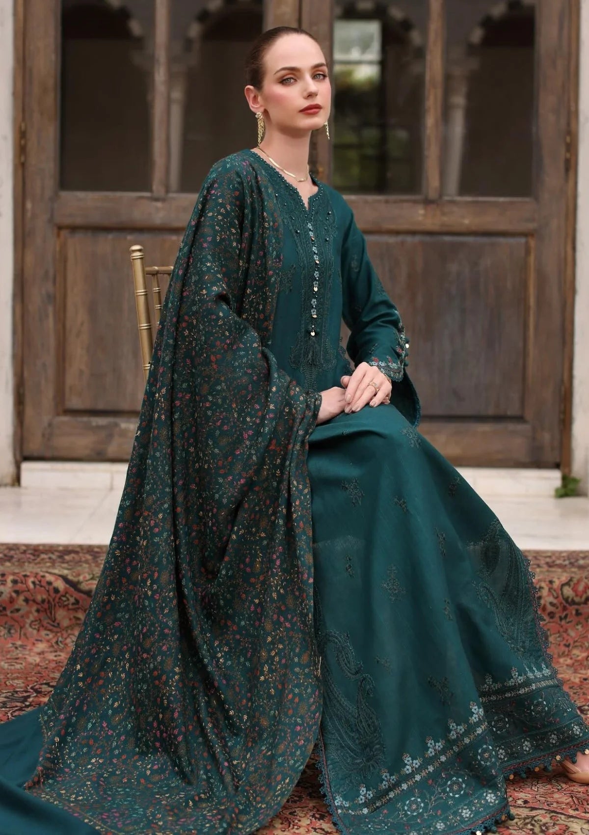 3PC Lawn Embroidered Shirt With Digital Printed Jauqard Dupatta- SS 5128