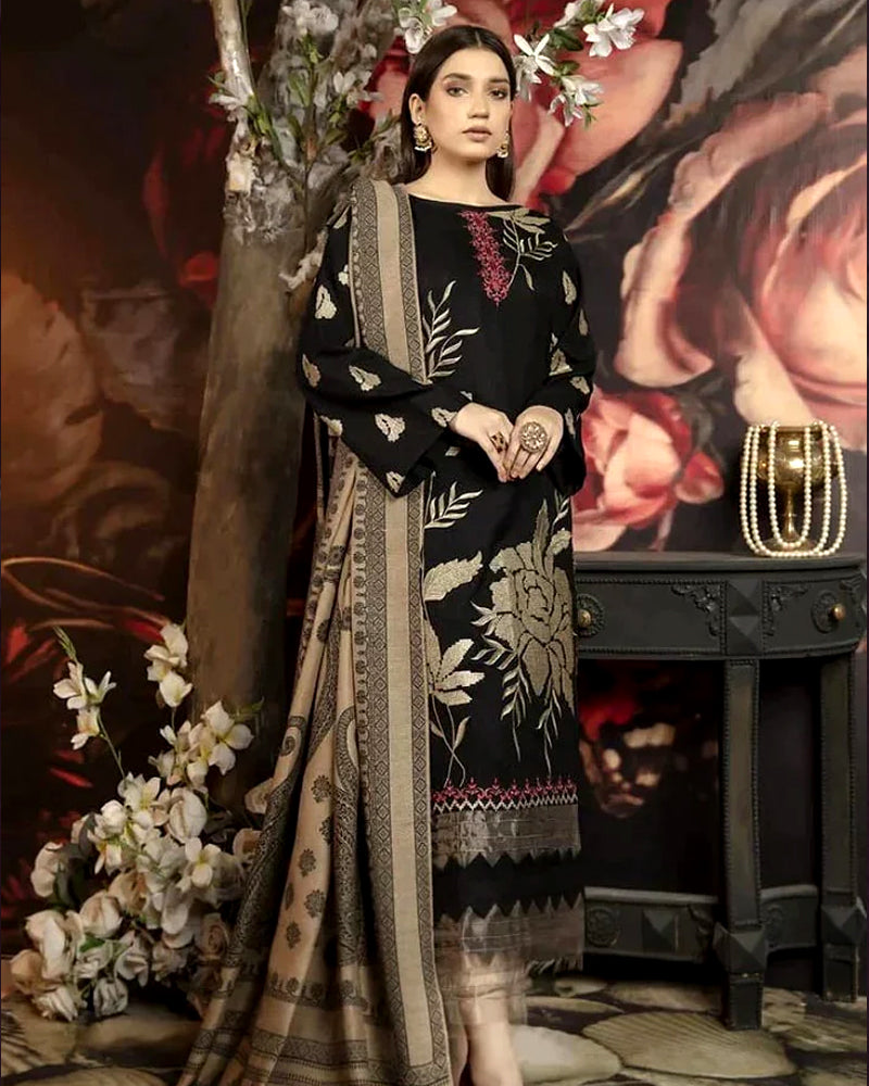 Dhanak 3PC Embroidered Suit with Digital Printed Wool Shawl – RC3124
