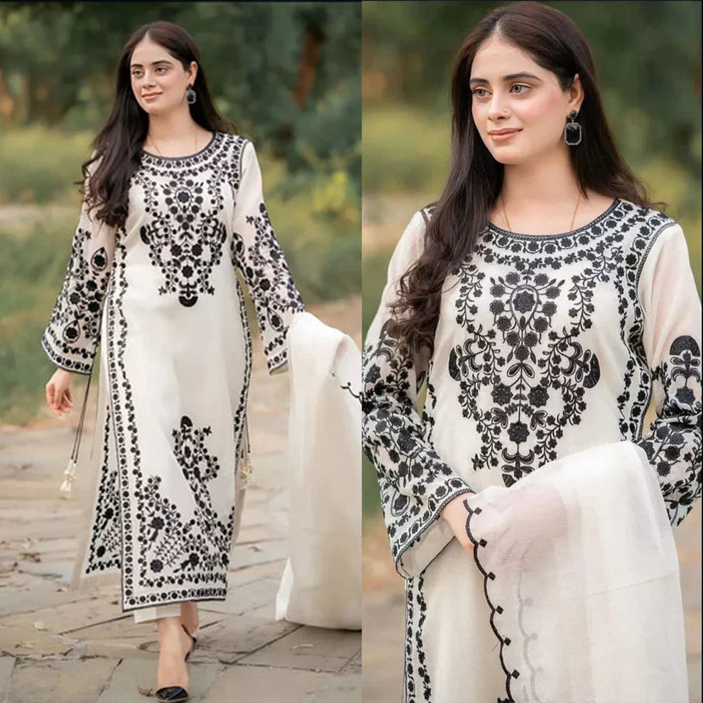 Jazmin Lawn 3PC Embroidered Shirt with Chiffon Embroidered Dupatta – ZC1031