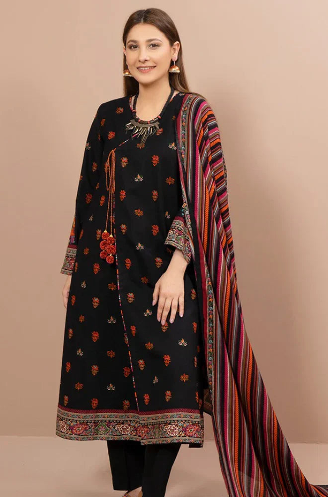 KAYSERIA 3PC Dhanak Embroidered Shirt with Printed Dhanak Shawl – ZC641