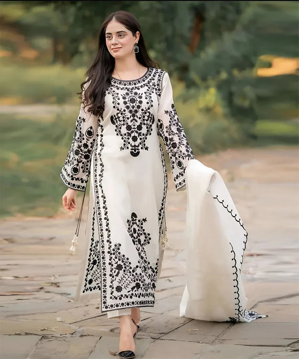 Jazmin Lawn 3PC Embroidered Shirt with Chiffon Embroidered Dupatta – ZC1031