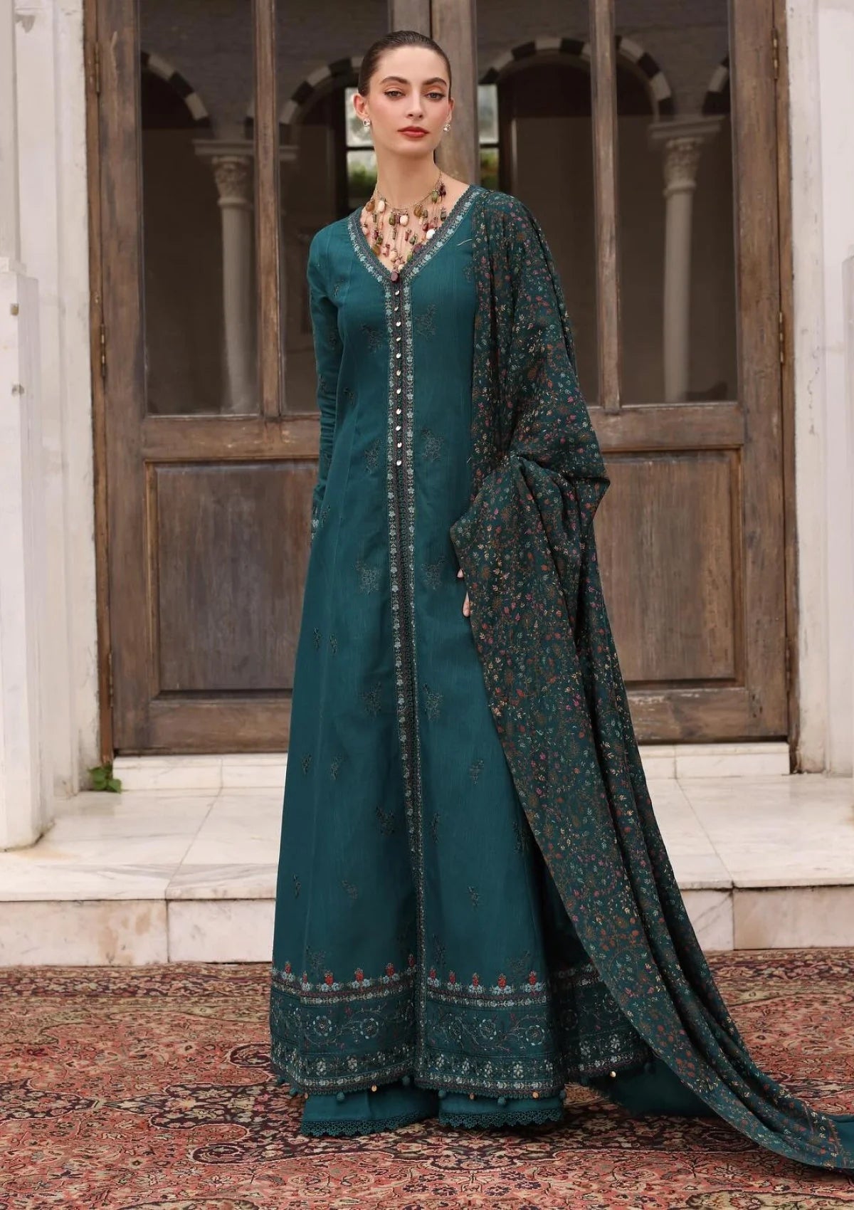 3PC Lawn Embroidered Shirt With Digital Printed Jauqard Dupatta- SS 5128