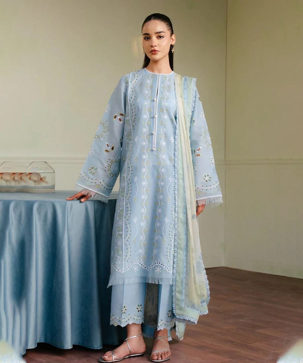 Lawn 3PC Embroidered Shirt with Digital Printed Jacquard Dupatta – ZC1308
