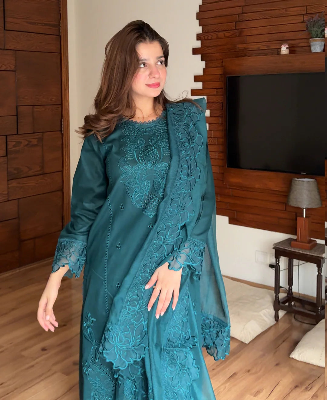 Unstitched 3PC Embroidered Lawn Suit - NF - 1102
