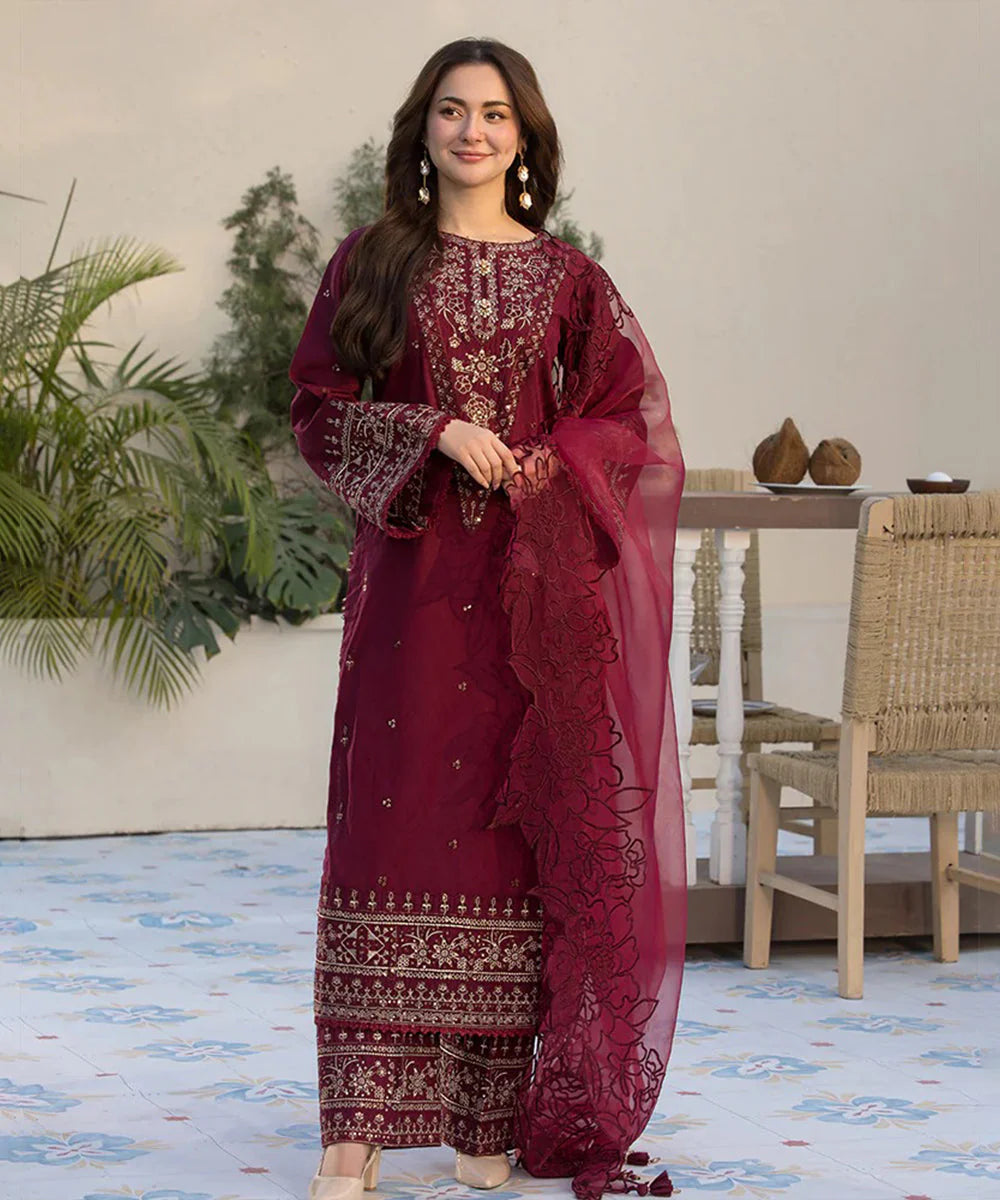 Lawn-3PC Embroidered Shirt with Organza Embroidered Dupatta- SS 5065