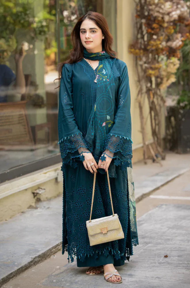 Dhanak-3PC Embroidered Shirt with Digital Printed Wool Shawl -3438