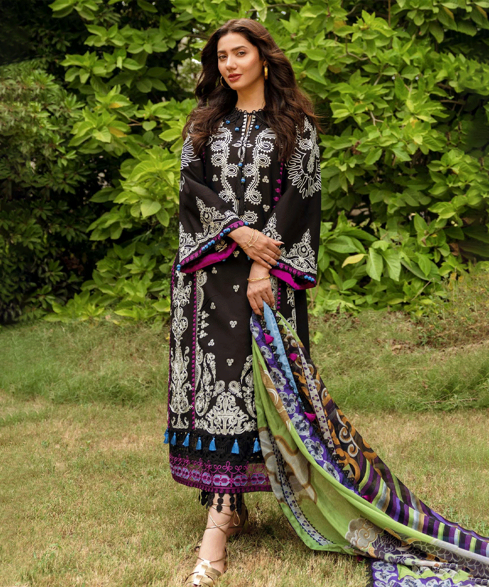 Dhanak 3PC Embroidered Shirt with Digital Printed Wool Shawl – ZC3253