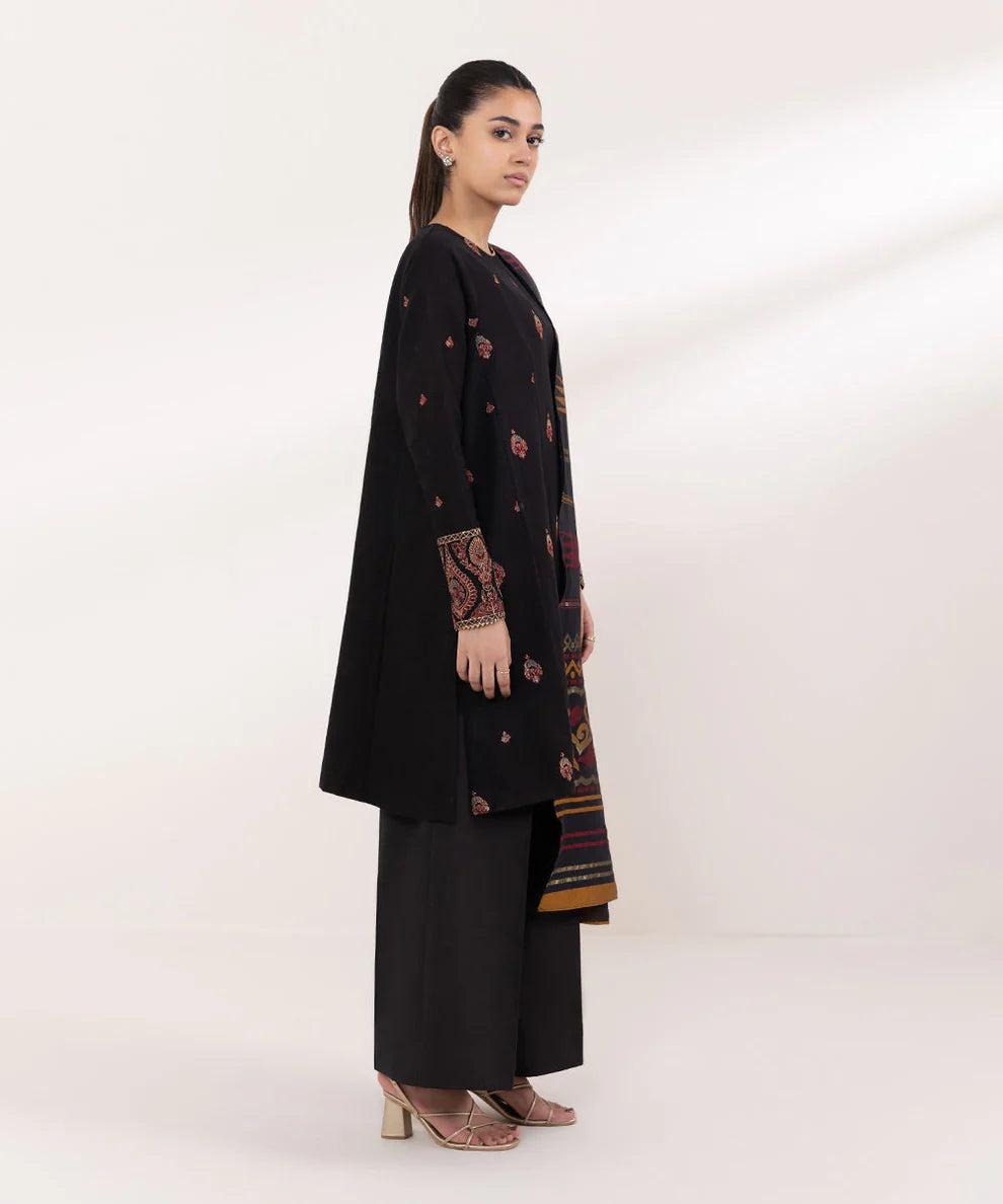SAPPHIRE 3PC Dhanak Embroidered Shirt with Digital Printed Shawl – ZC690
