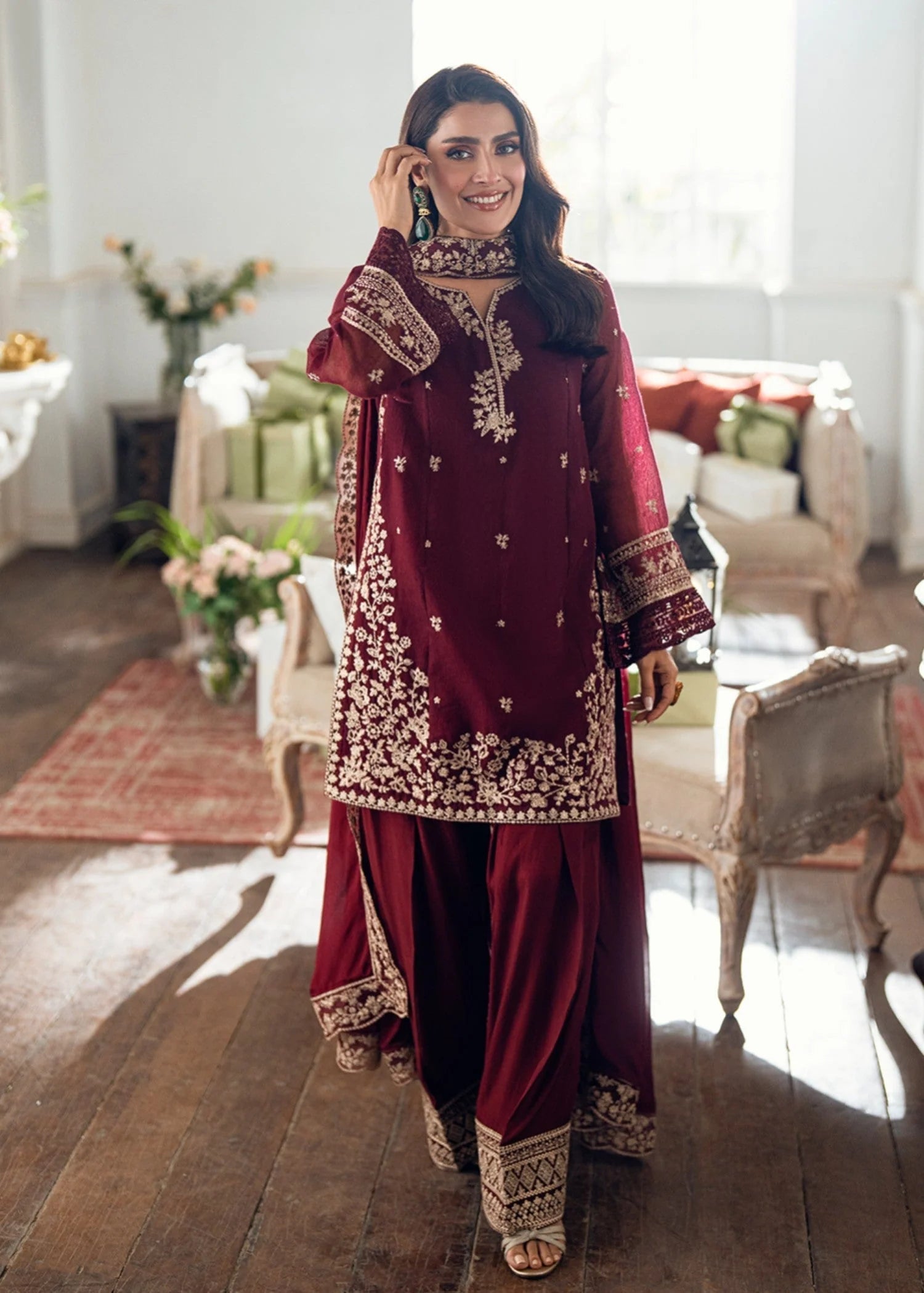 Lawn-3PC Embroidered Shirt With Embroidered Cotton Viscose Dupatta-SS 5169
