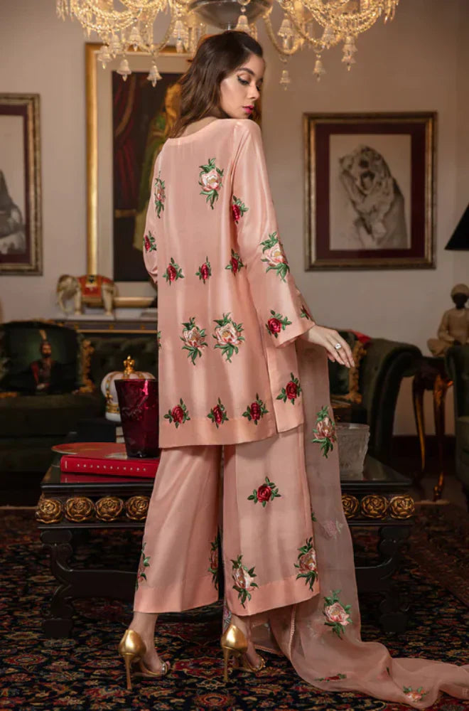 Silk 3PC Embroidered Shirt with Organza Embroidered Dupatta – ZC1314