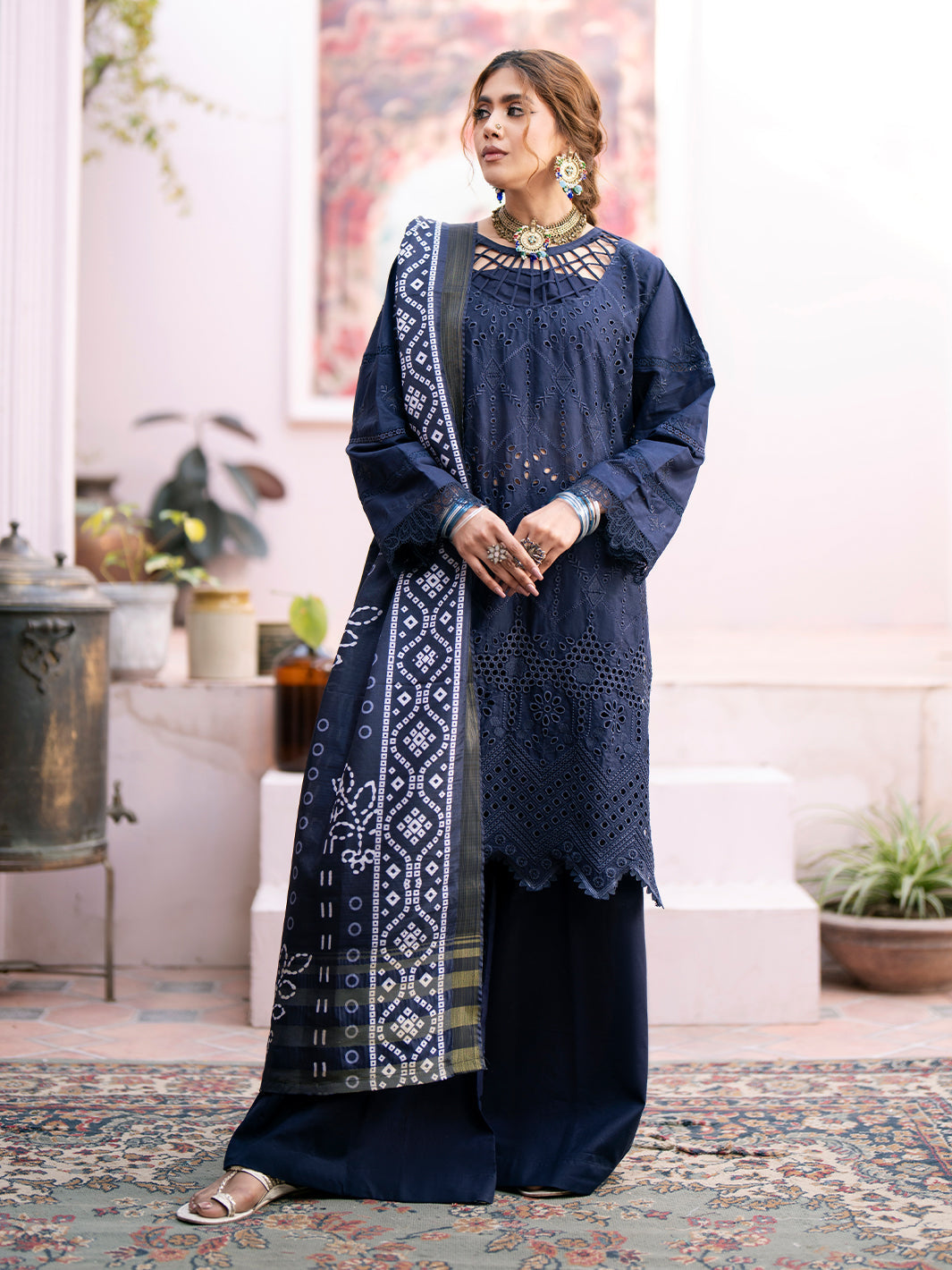 QALAMKAR 3PC Chikankari Dhanak Embroidered Suit with Digital Printed Wool Shawl – ZC118
