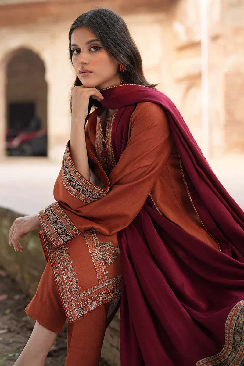 Dhanak 3PC Embroidered Shirt with Digital Printed Wool Shawl – ZC3239