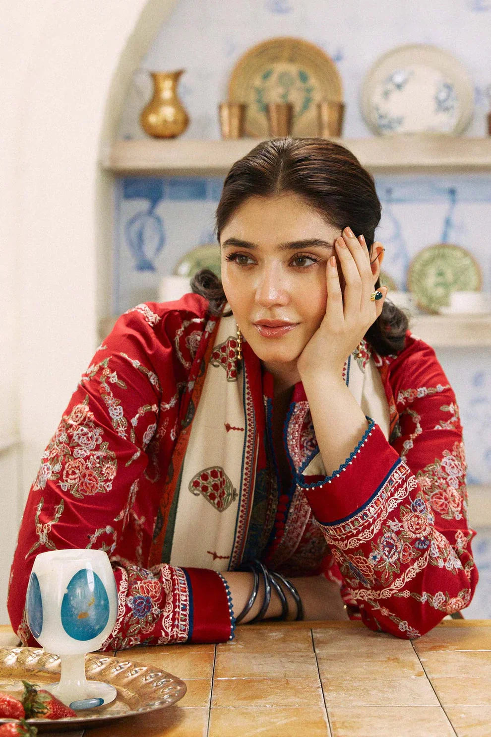 Dhanak 3PC Embroidered Shirt with Digital Printed Wool Shawl – ZC659