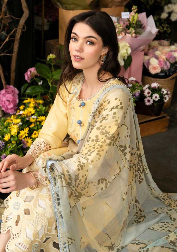 Lawn-3PC Embroidered with Digital printed Dupatta- SS 5134