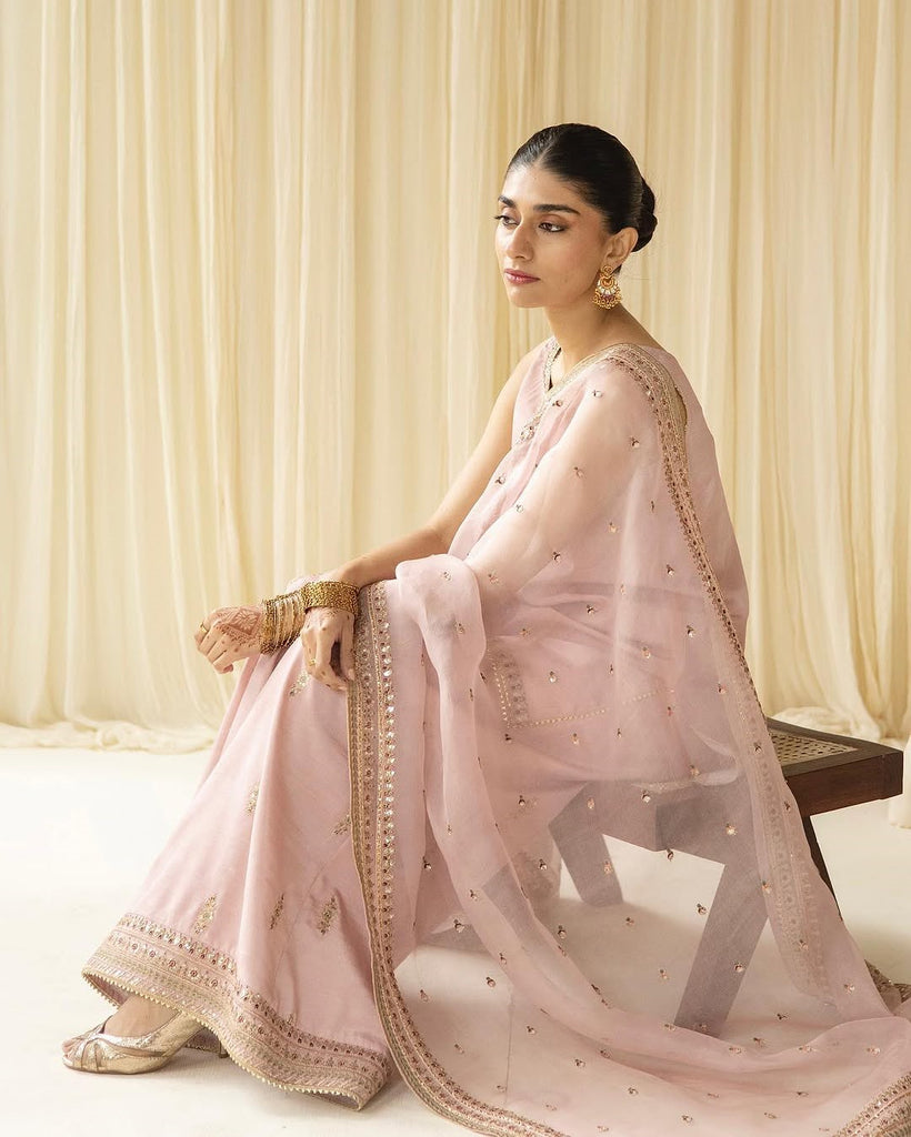 Dhanak 3PC Embroidered Shirt with Organza Sequins Dupatta – ZC3342