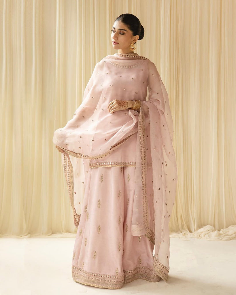 Dhanak 3PC Embroidered Shirt with Organza Sequins Dupatta – ZC3342
