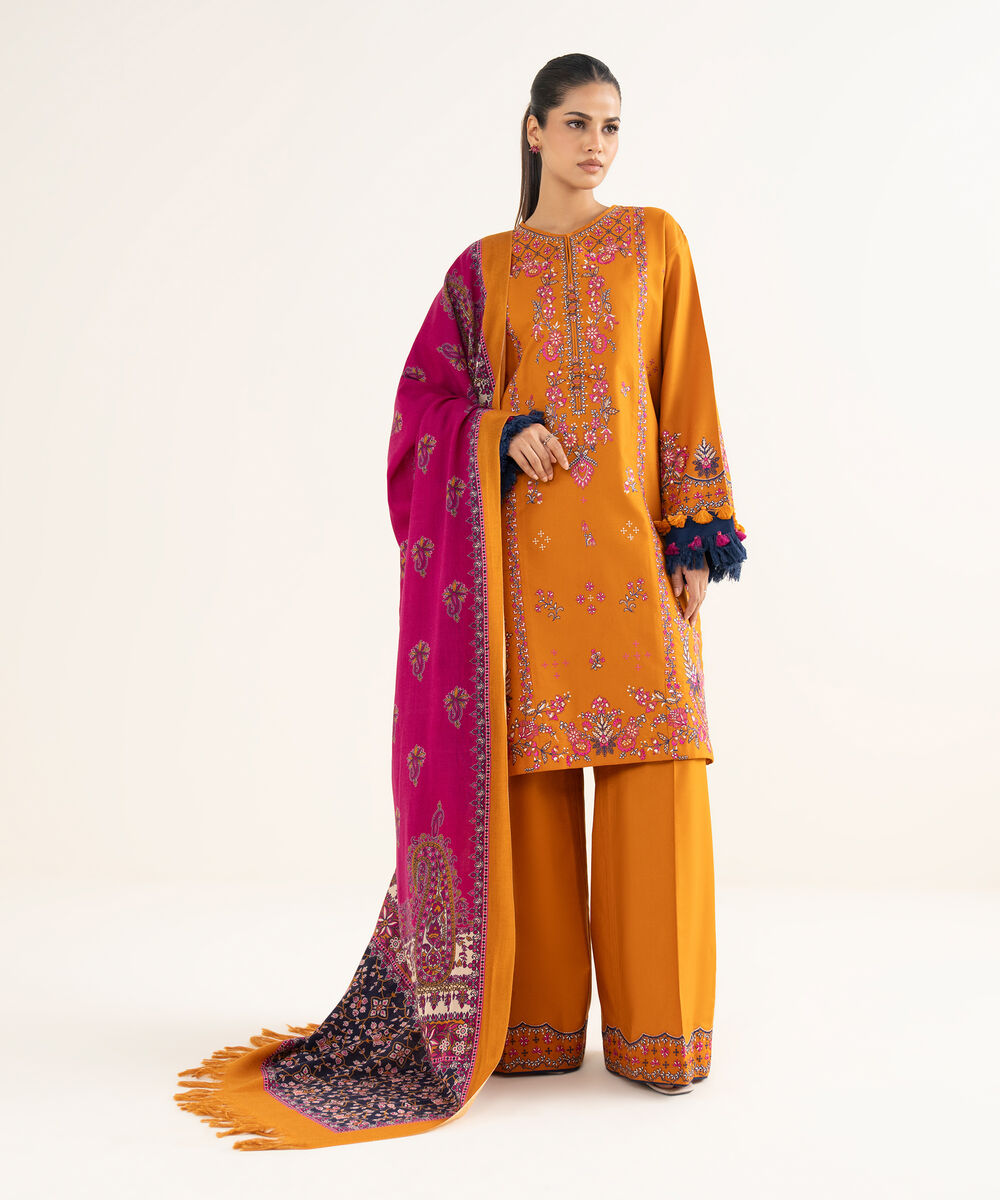 Lawn-3PC Embroidered with Digital Printed Jacquard Dupatta- SS 5126