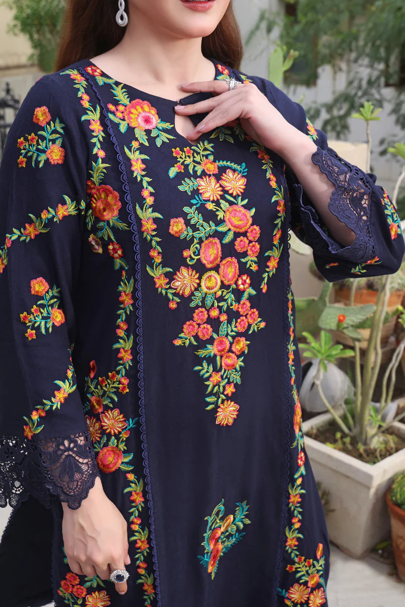 Dhanak-3PC Embroidered Shirt with Digital Printed Wool Shawl - FS3098
