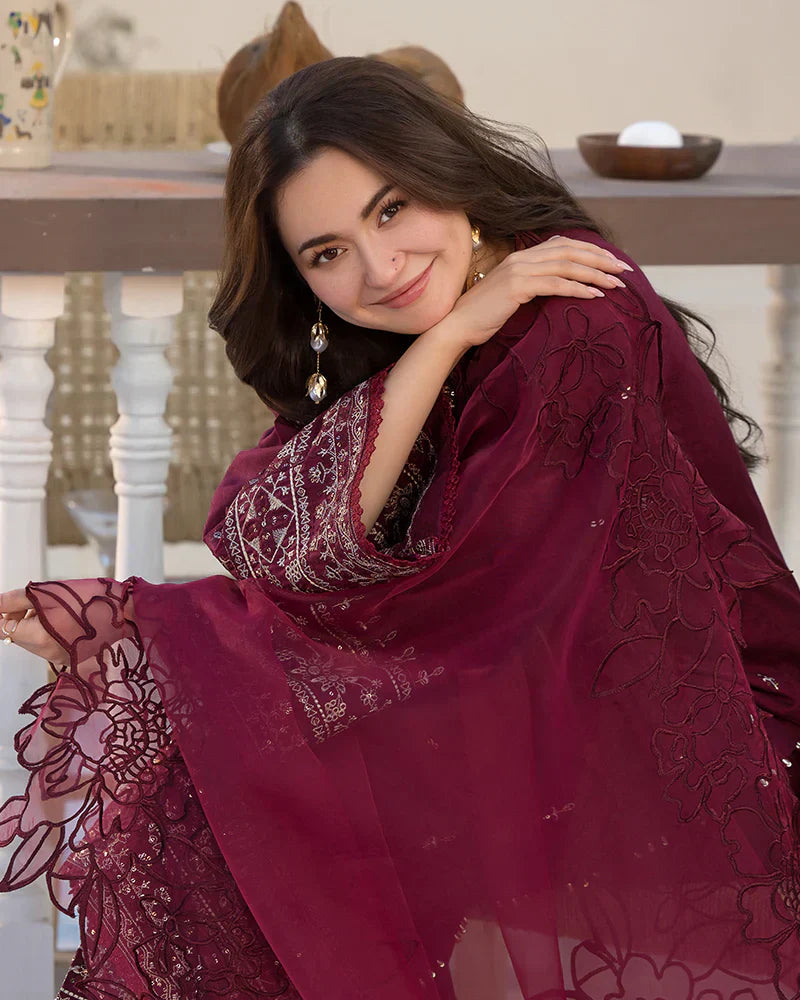 Lawn-3PC Embroidered Shirt with Organza Embroidered Dupatta- SS 5065