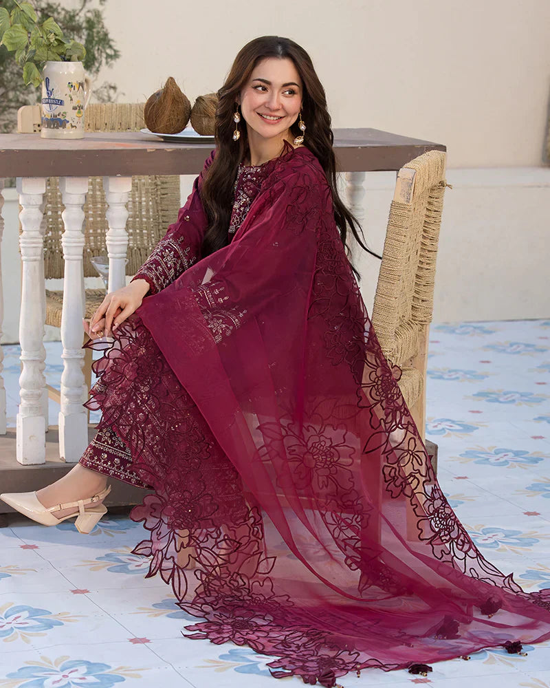 Lawn-3PC Embroidered Shirt with Organza Embroidered Dupatta- SS 5065