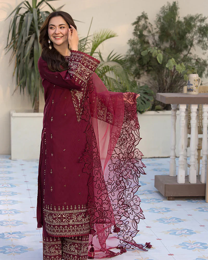 Lawn-3PC Embroidered Shirt with Organza Embroidered Dupatta- SS 5065