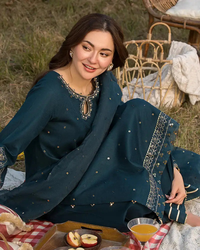 Lawn-3PC Embroidered Shirt with Organza Sequins Embroidered Dupatta- SS 5062