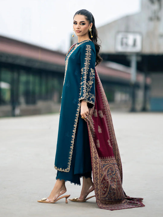 Dhanak-3PC Embroidered Shirt with Digital Printed Wool Shawl -262