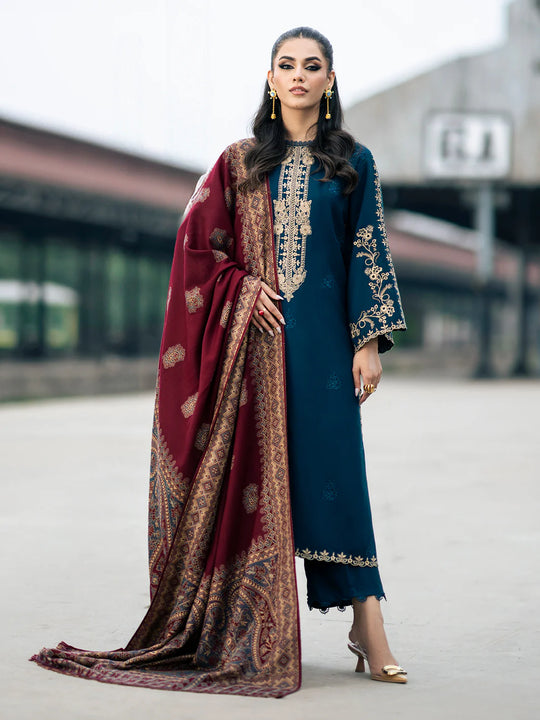 Dhanak-3PC Embroidered Shirt with Digital Printed Wool Shawl -262
