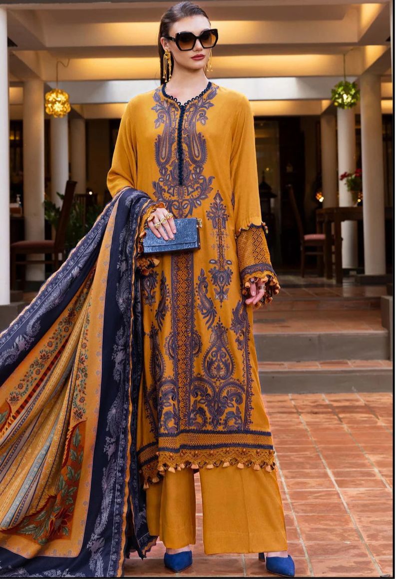 Unstitched 3PC Embroidered Lawn Suit - NF - 01