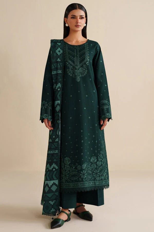 Unstitched 3PC Embroidered Lawn Suit - NF - 1021