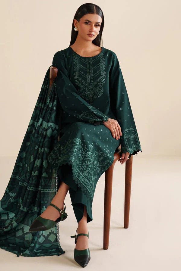 Unstitched 3PC Embroidered Lawn Suit - NF - 1021