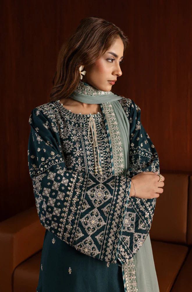 Unstitched 3PC Embroidered Lawn Suit - NF - 1011
