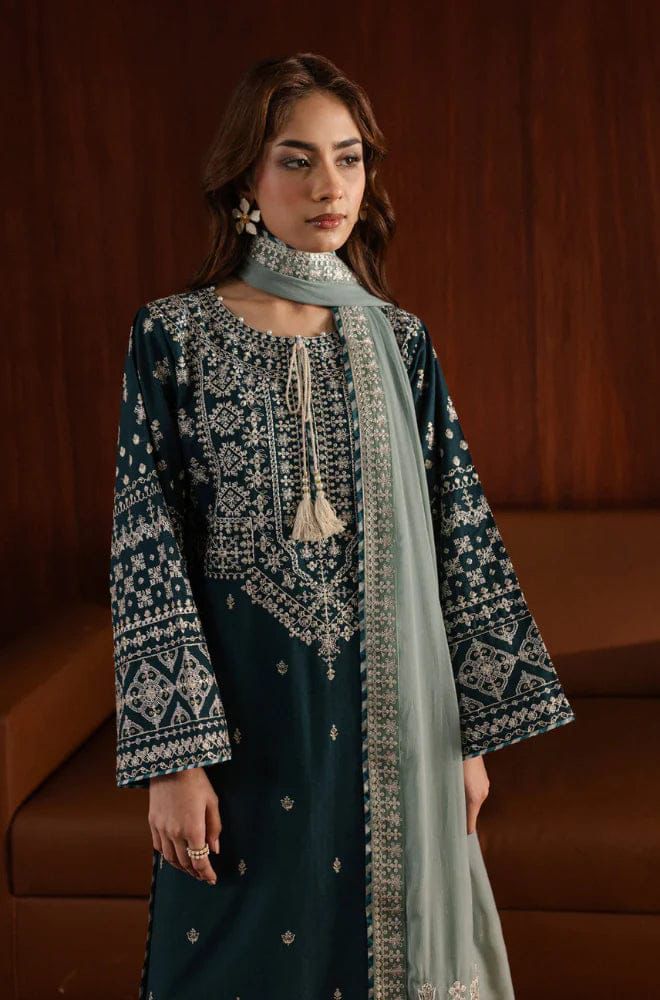Unstitched 3PC Embroidered Lawn Suit - NF - 1011