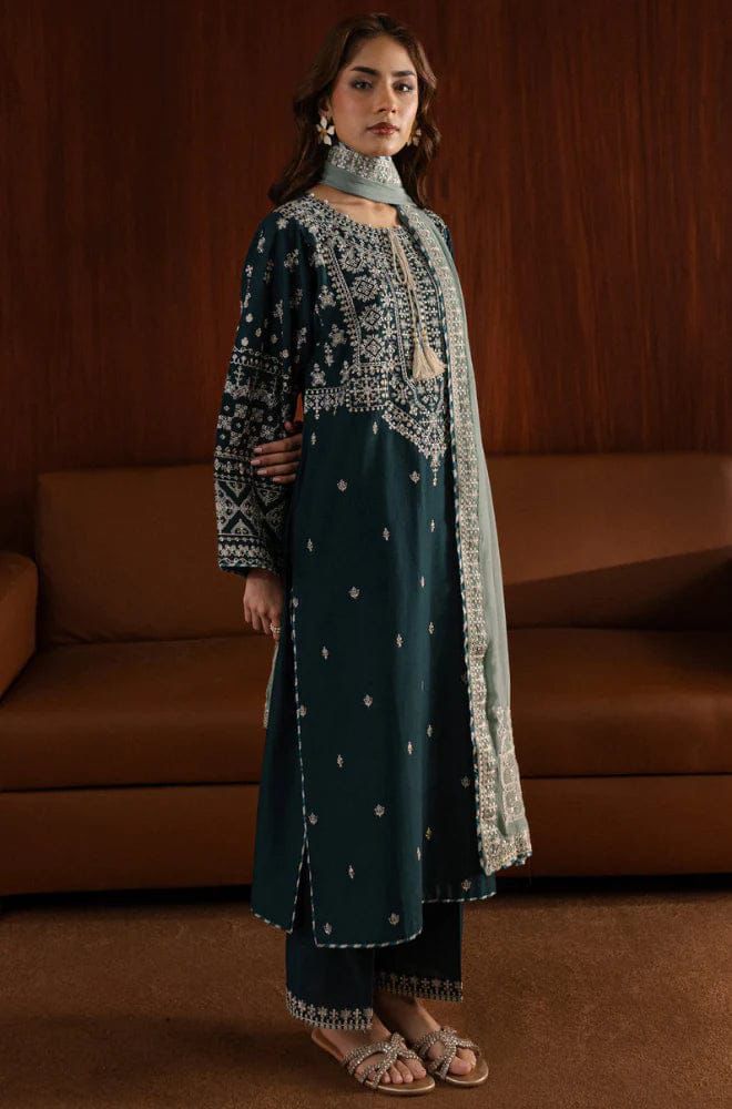 Unstitched 3PC Embroidered Lawn Suit - NF - 1011