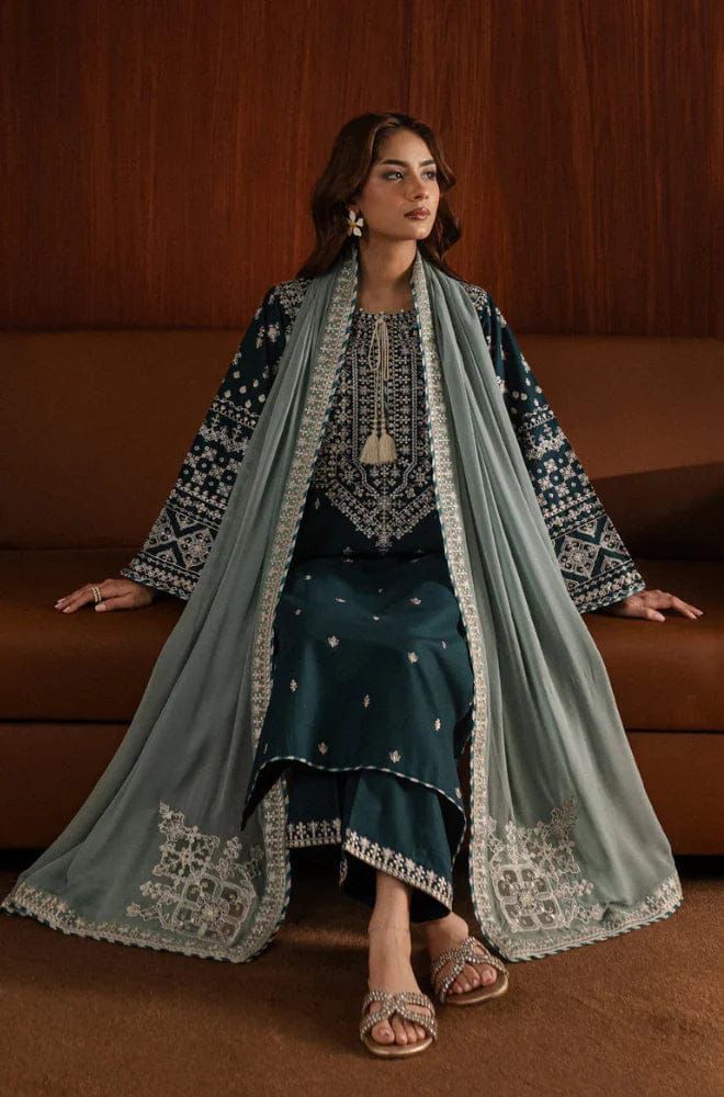 Unstitched 3PC Embroidered Lawn Suit - NF - 1011