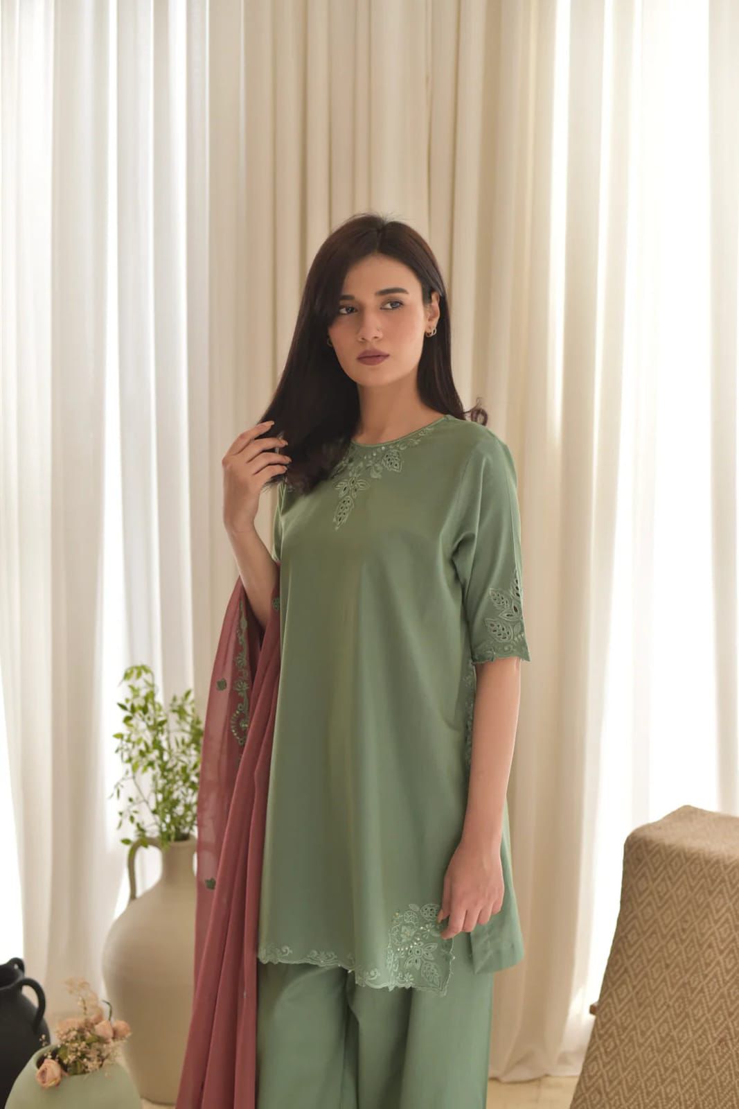 Unstitched 3PC Embroidered Lawn Suit - NF - 1130