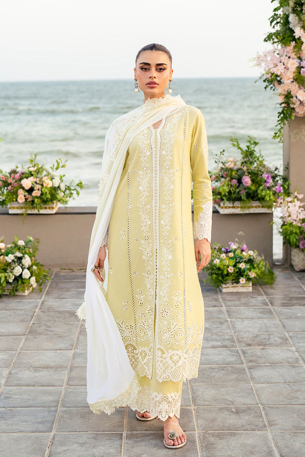 Unstitched 3PC Embroidered Lawn Suit - NF - 1141