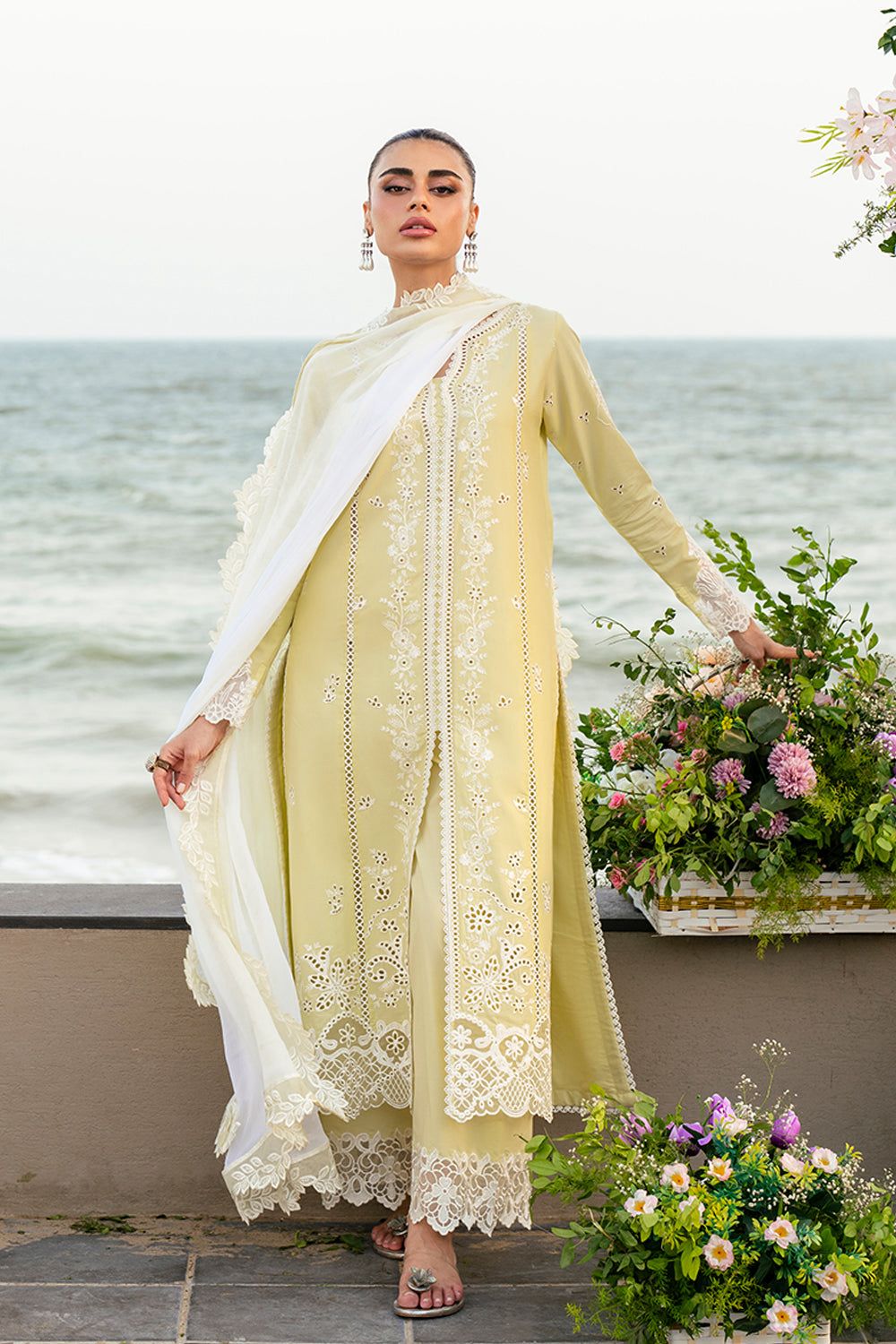 Unstitched 3PC Embroidered Lawn Suit - NF - 1141