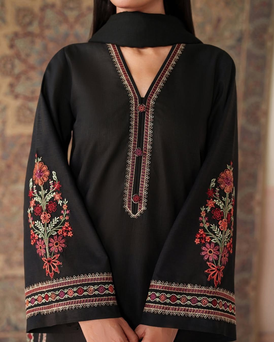 Unstitched 3PC Embroidered Lawn Suit - NF - 1011